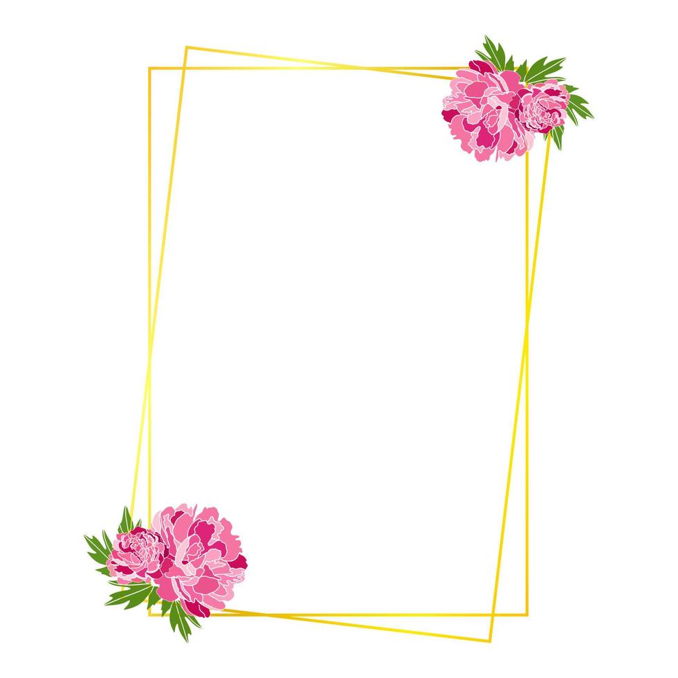 Trendy gold polygonal frame with flowers, golden glitter triangles, geometric, diamond shapes. vector