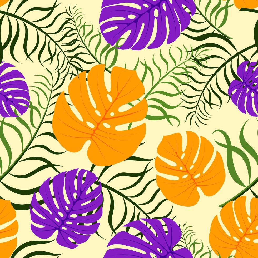 hermoso patrón transparente brillante vector floral tropical. Ilustración de jungla y plantas exóticas modernas en diseño de estilo dibujado a mano para moda, tela, papel tapiz y todas las impresiones sobre fondo blanco