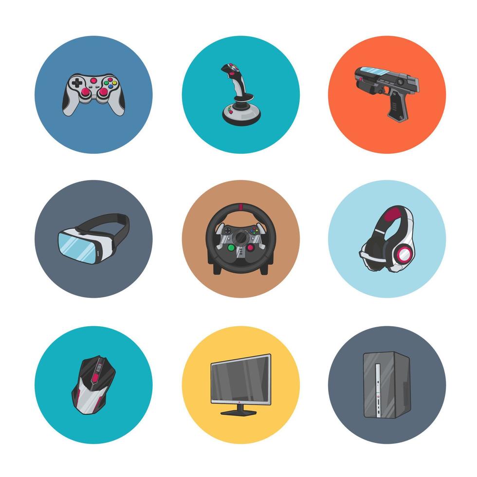 Computer and digital video online game console, game tools vector set