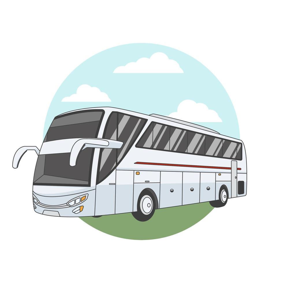 White bus vehicle. Vector illustration in line art drawing style