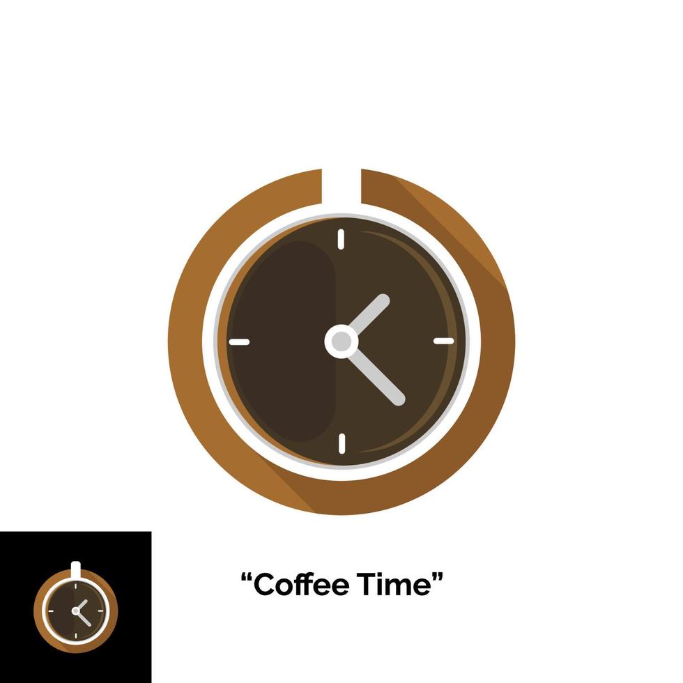 logotipo vectorial moderno para la hora del café. Logotipo de diseño plano con grano de café y marca de las agujas del reloj o en el sentido de las agujas del reloj. vector eps10