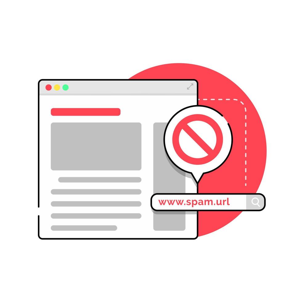 No haga clic en la URL de spam, hipervínculo sospechoso y peligroso concepto ilustración diseño plano vector eps10, elemento gráfico moderno para infografía, página de destino, aplicación de estado vacío o interfaz de usuario web