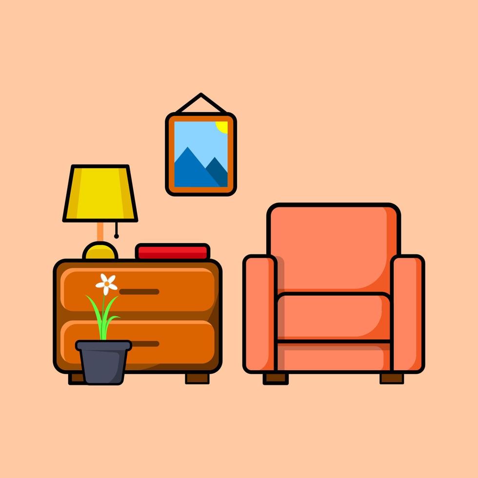 muebles, living de diseño plano con linea. ilustración vectorial eps10 vector