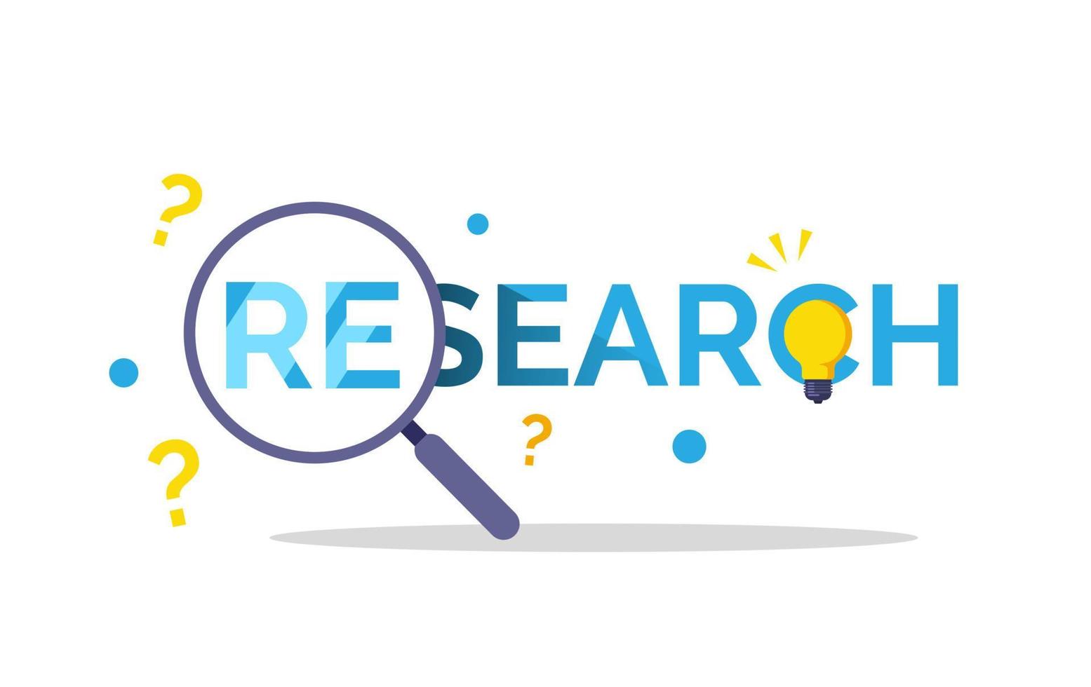 search for answer.research typography with magnifying glass and light bulb concept illustration flat design vector eps10. simple and modern graphic element for infographic, presentation, etc