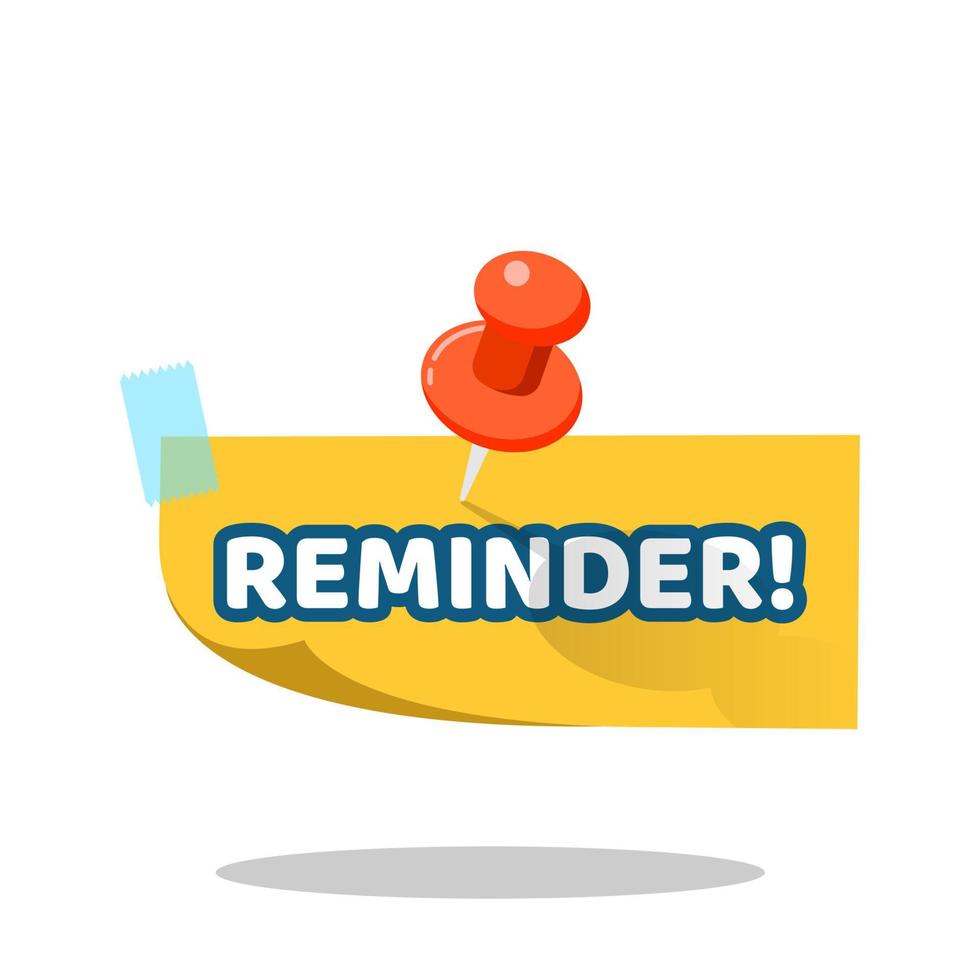 reminder on a post it paper, sticky note with push pin concept illustration flat design icon vector