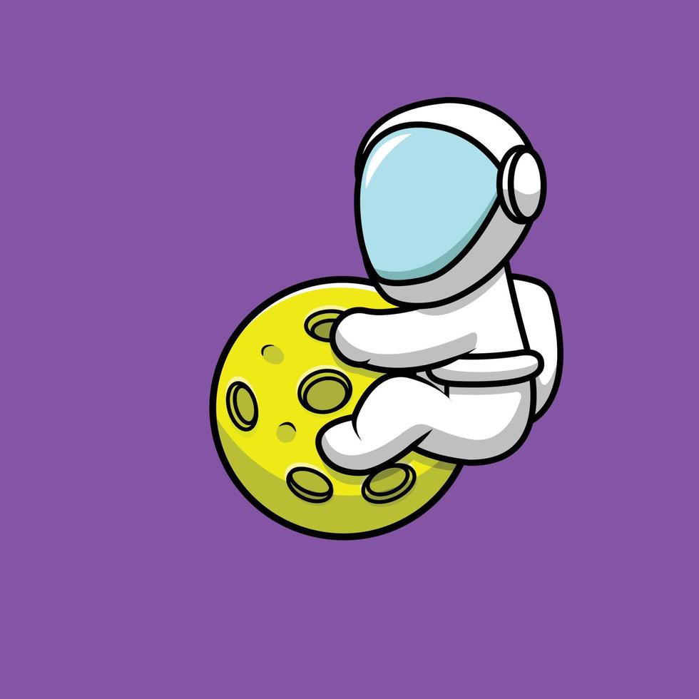 Cute Astronaut On Moon Cartoon Vector Icon Illustration. Science Technology Icon Concept Isolated Premium Vector. Flat Cartoon Style