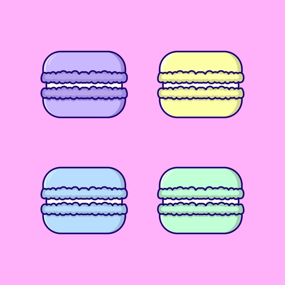 conjunto de ilustración de icono de estilo de dibujos animados de macarons vector