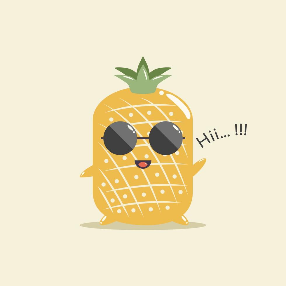 Cute pineapple character with glasses and say hi illustration vector
