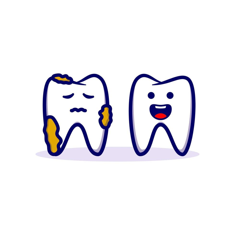 Healthy teeth and unhealthy teeth character icon illustration vector