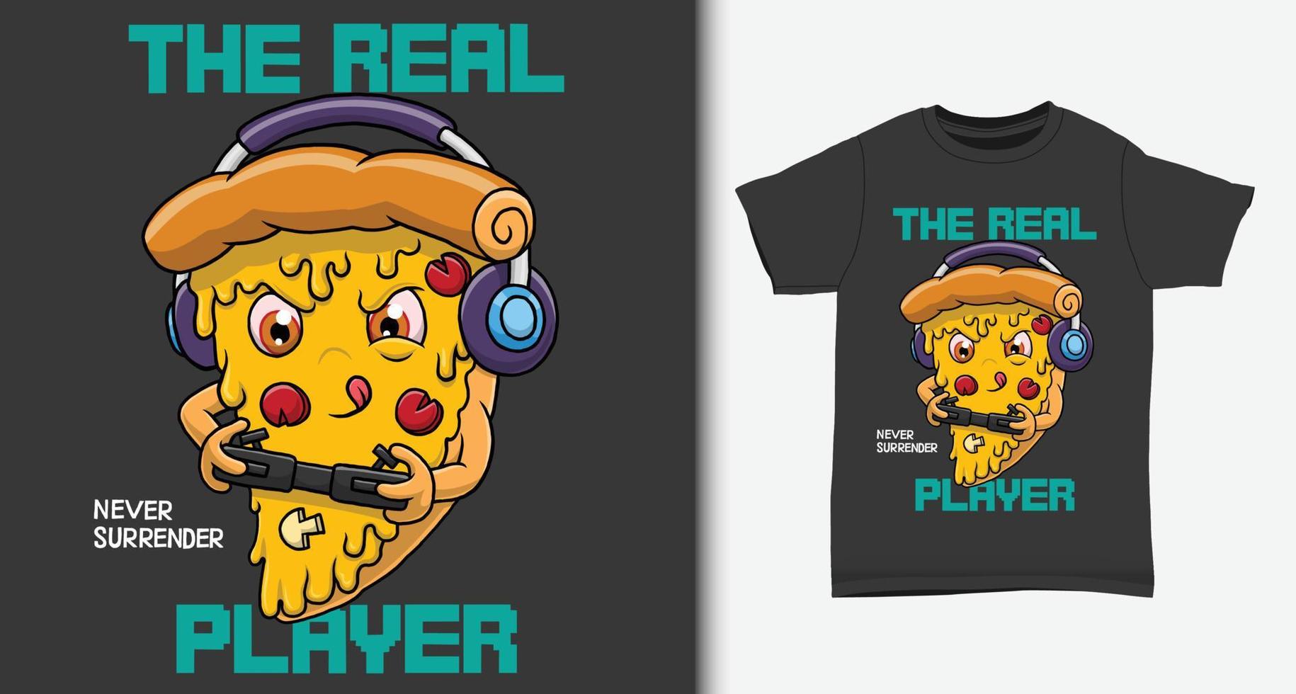 jugador de pizza genial. con diseño de camiseta. vector