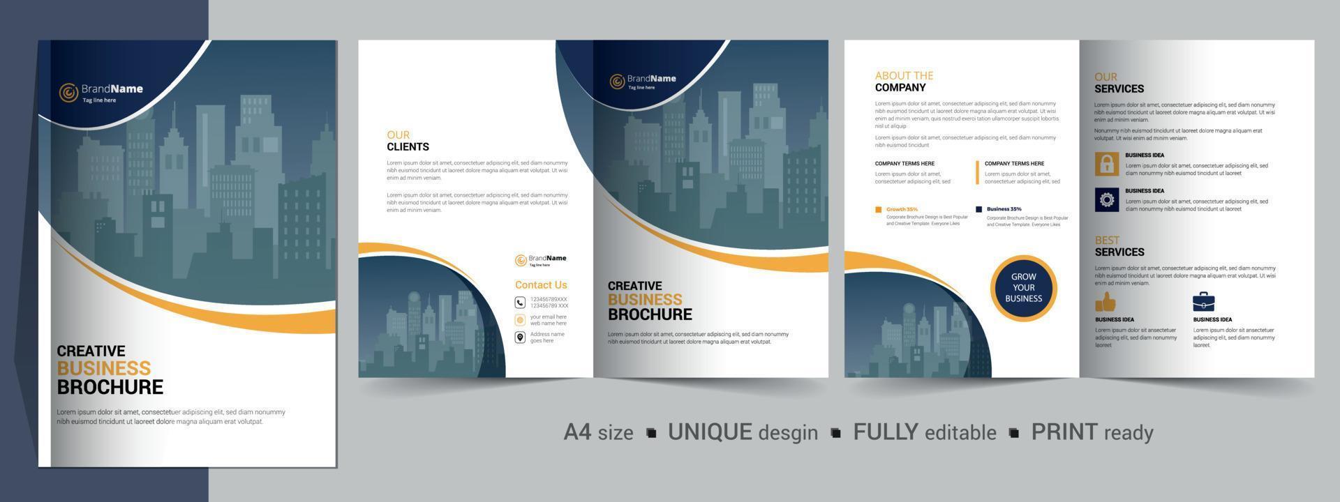Corporate Business Bifold Brochure Template Design. vector