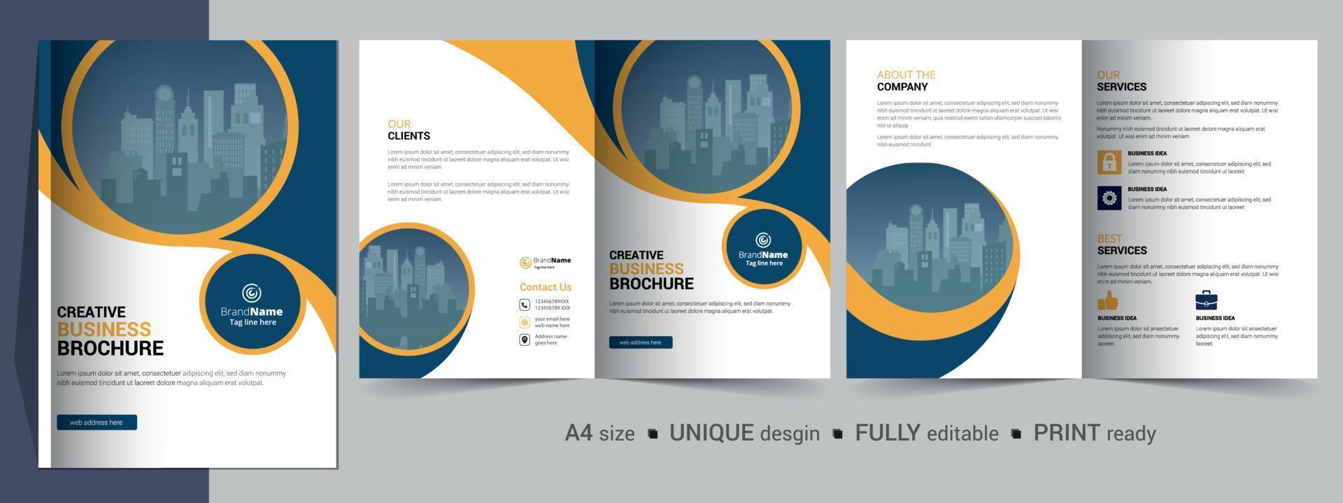 Corporate Business Bifold Brochure Template Design. vector