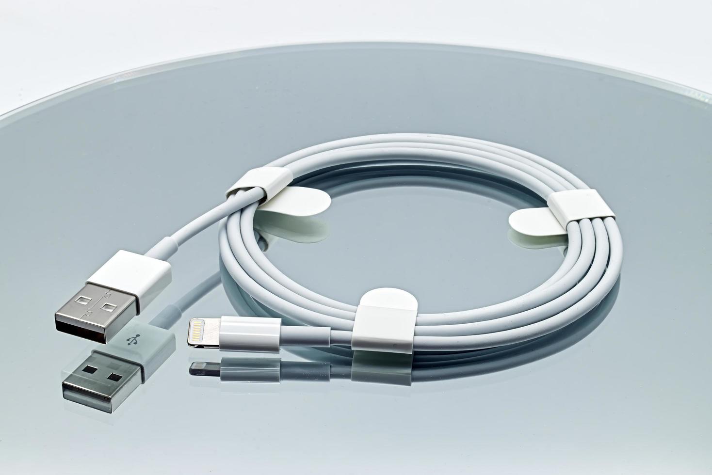 bolonia, italia, 2019 - cable de relámpago a usb desarrollado por apple inc. foto