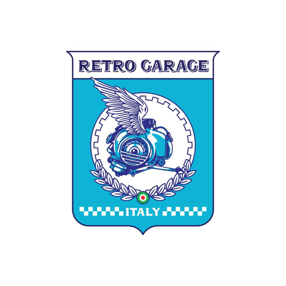 Vector logo badge of scooter piston for custom garage motorcycle club