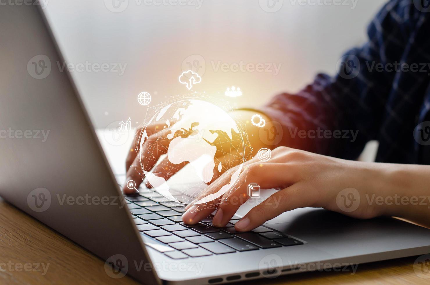 business people using virtual computers Global Internet Connectivity metaverse. Global Business Internet Connectivity Application Technology and Digital Marketing. Finance and Banking photo