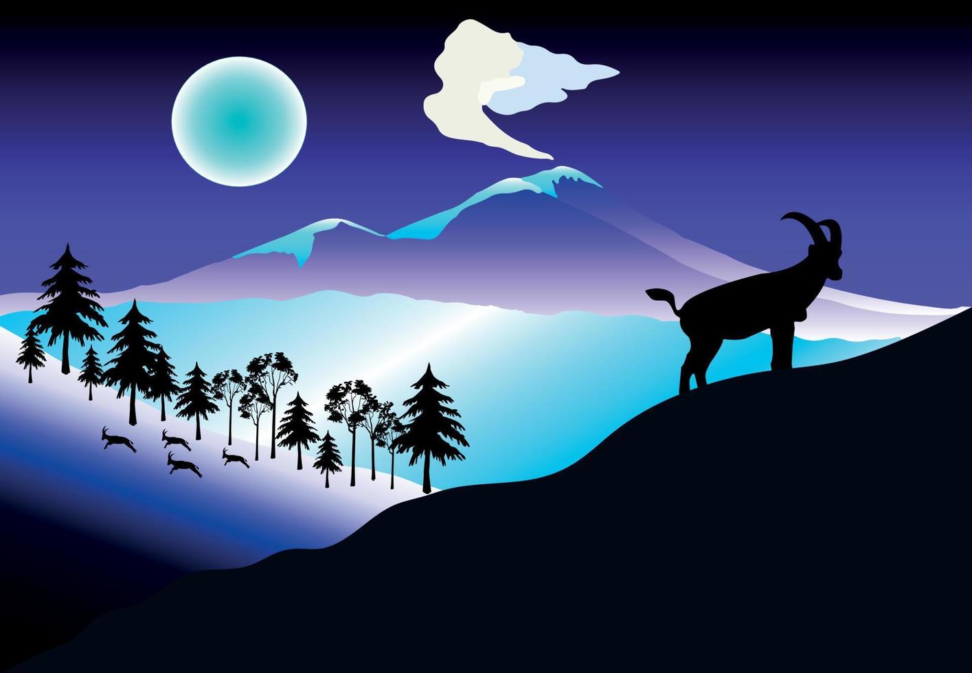 The mountain goat silhouette background vector illustration