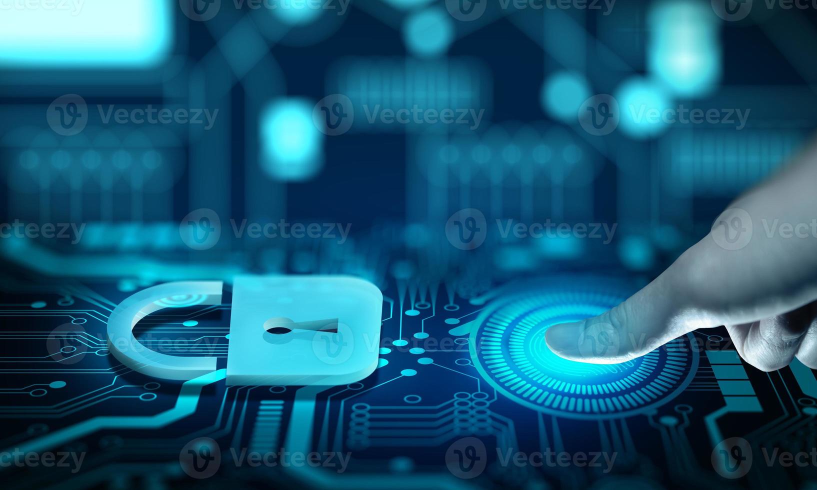 Data protection Cyber Security Privacy with Fingerprint identification access. photo
