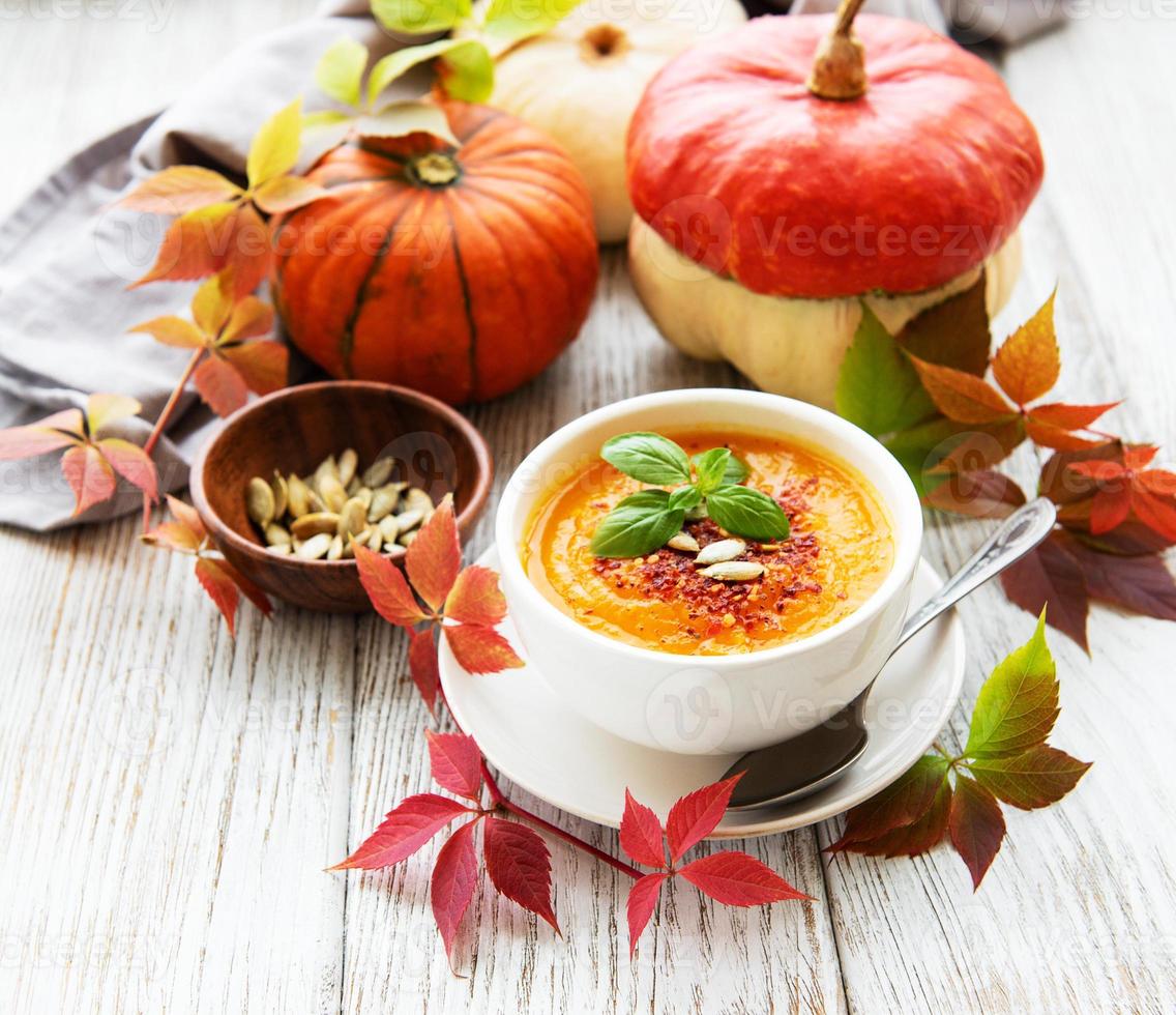 Bowl of pumpkin soup photo