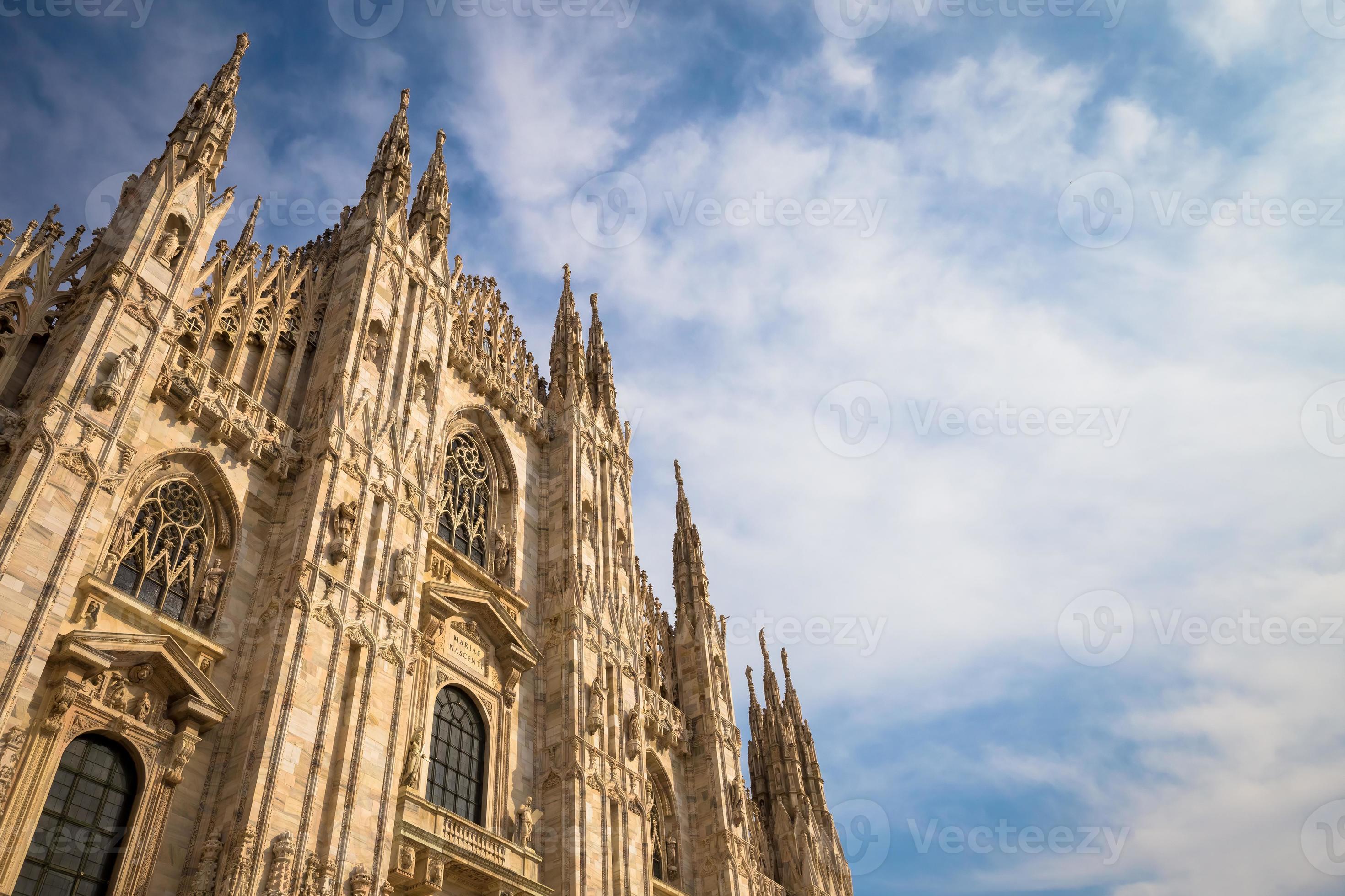 Milan Cathedral Duomo di Milano with blue sky and sunset light