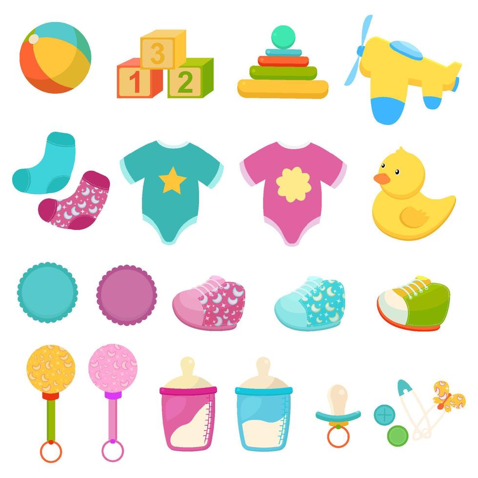 Set of cute baby stuff object item vector illustration design.