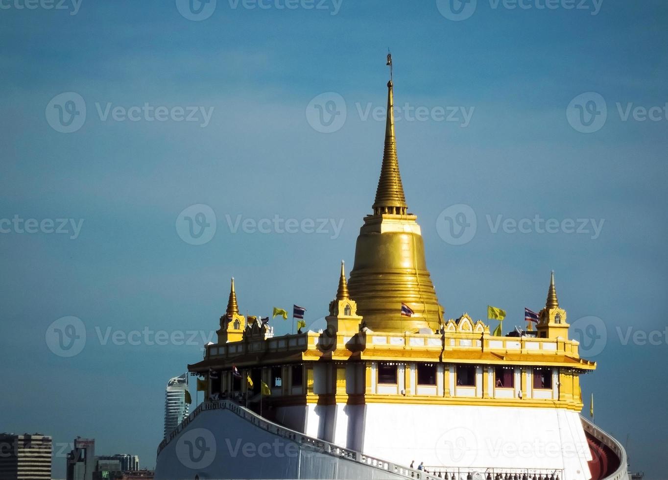 Golden Mountain phu khao Tong Bangkok Thailand The pagoda on the hill in Wat Saket temple.The temple Wat Sa Ket is an ancient temple in the Ayutthaya period. photo