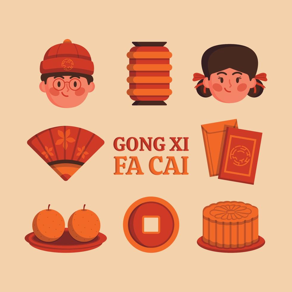 Gong Xi Fa Cai Icon Template set vector