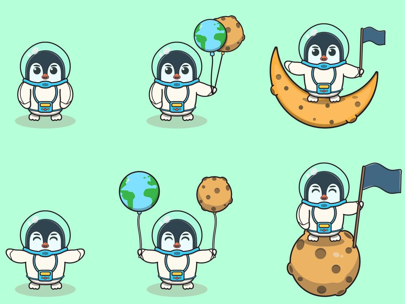 Vector Illustration of Cute Penguin with an astronaut costume