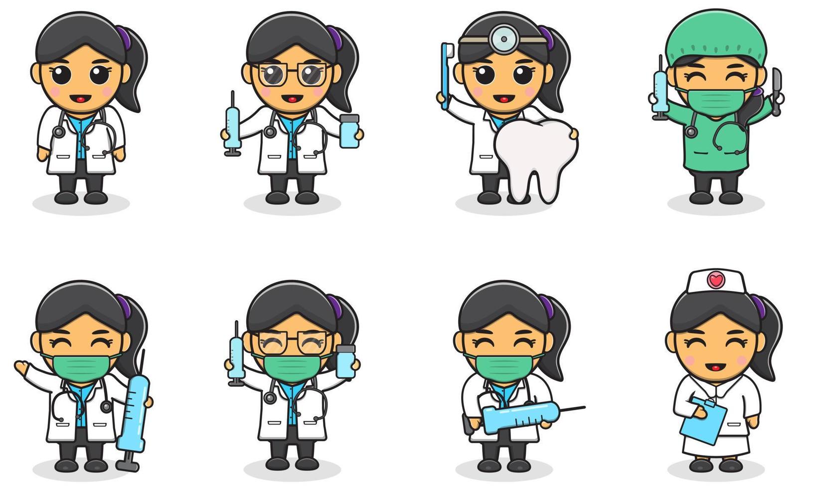 Vector illustrations of Cute Girl with doctor costume