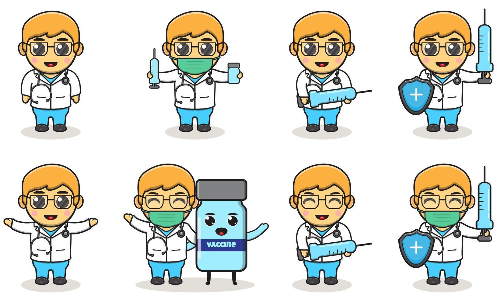 Vector illustrations of Cute Boys doctor cartoon set.