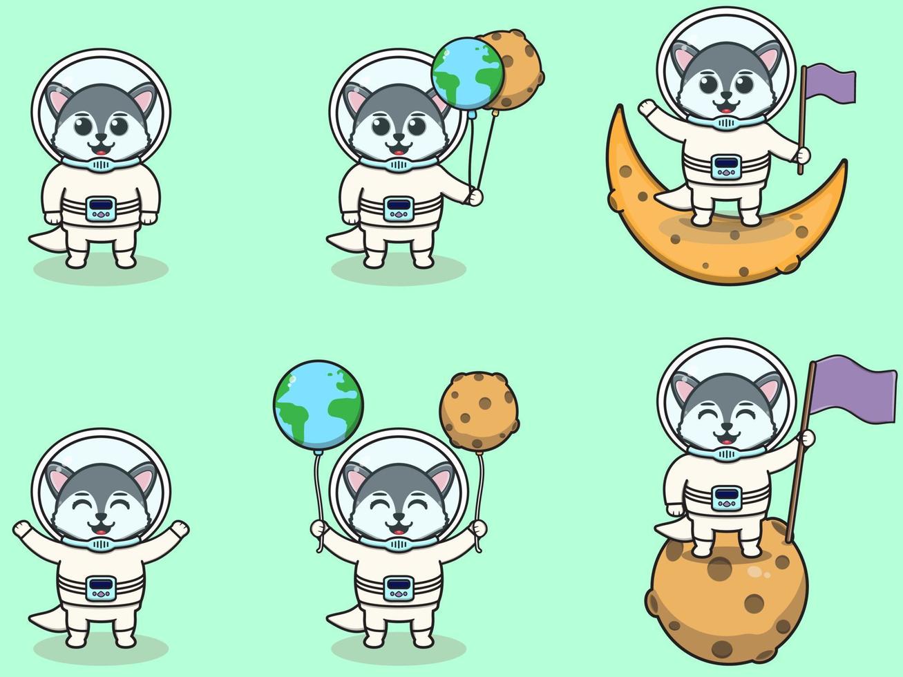 Vector Illustration of Cute Wolf with an astronaut costume