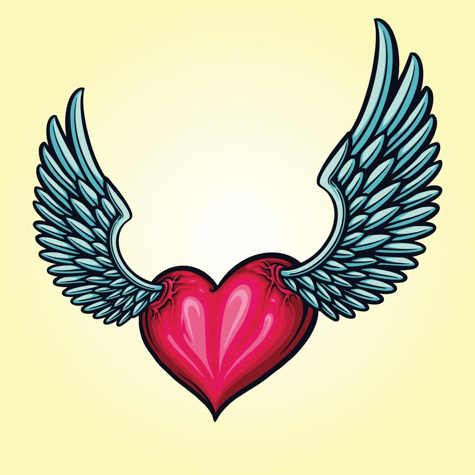 Cute Heart Love Wings Tattoo Illustrations vector