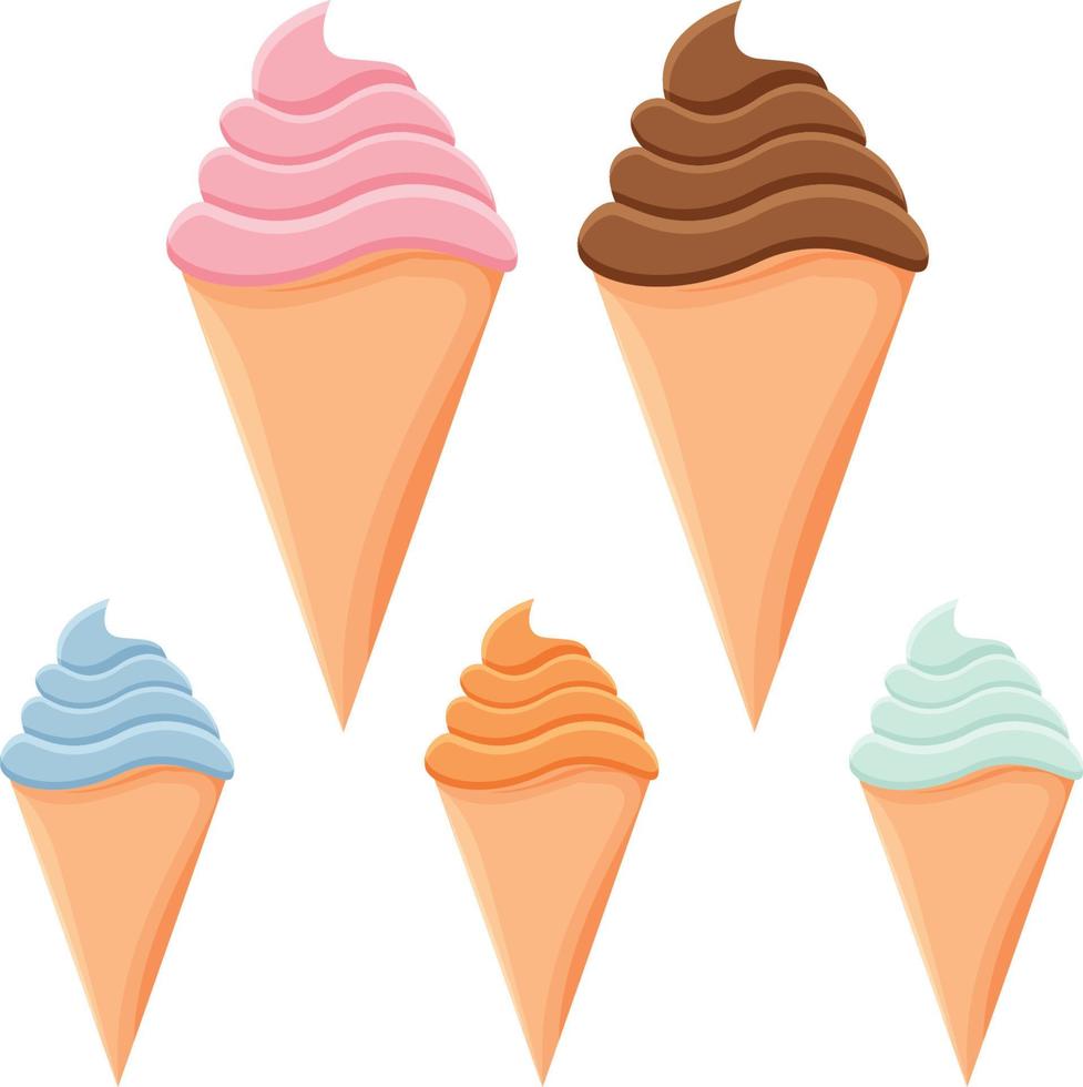 helado en cinco variedad de sabor aislado vector