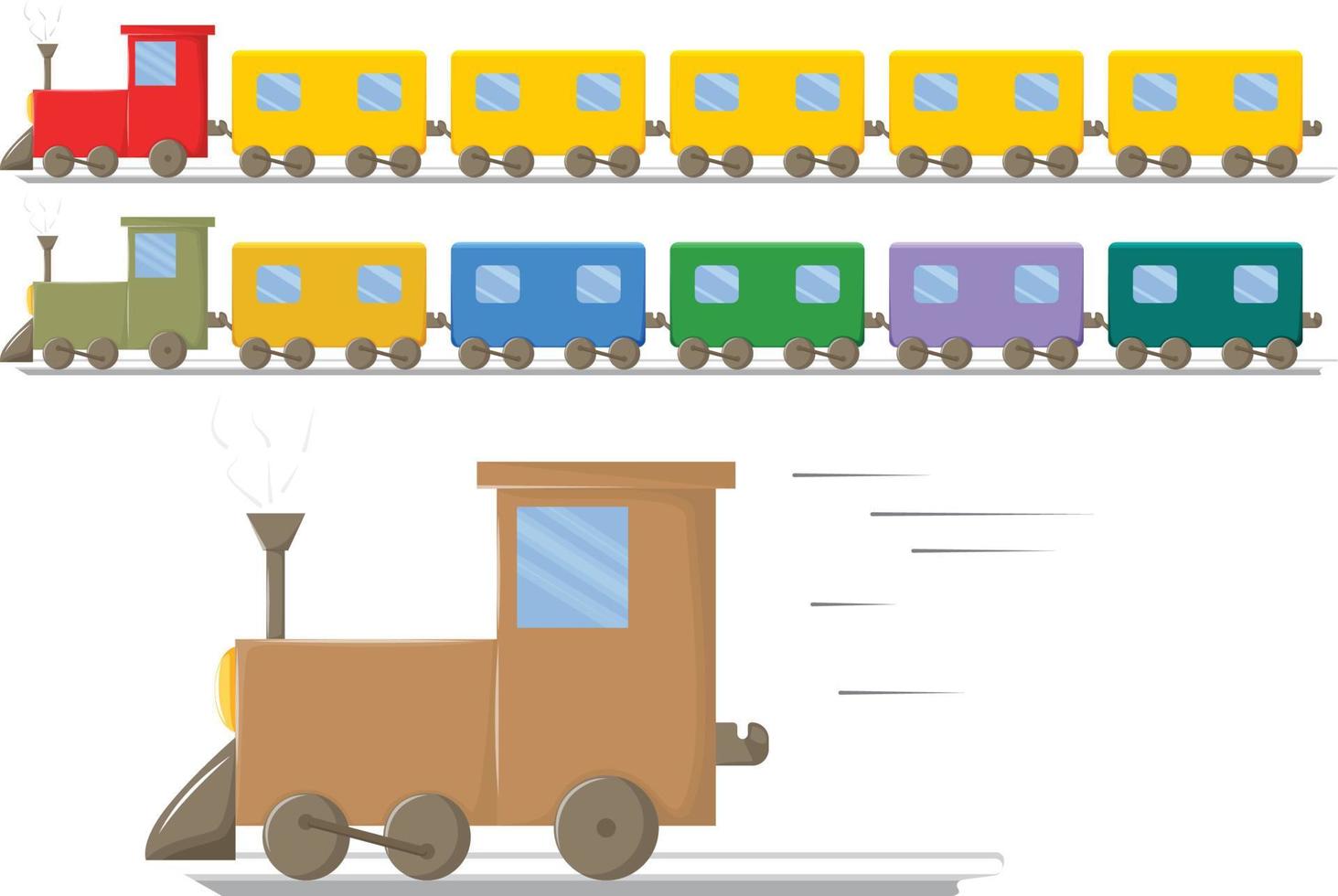 tren de dibujos animados y bogie en la vía en opción de varios colores vector