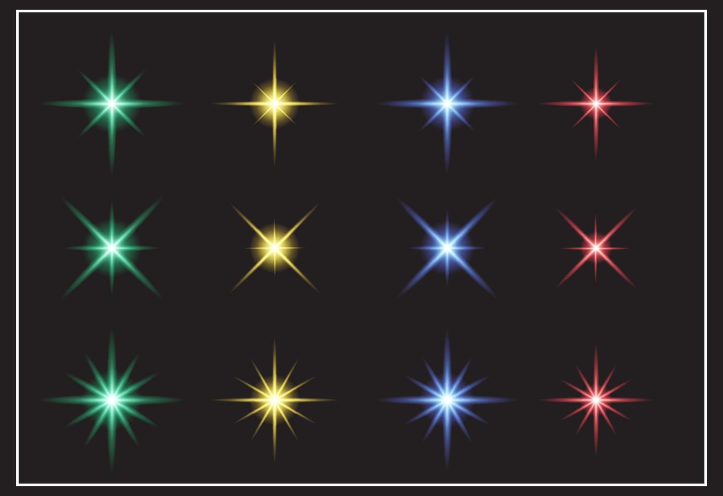 Icon set of starlights with multi colour and black background vector