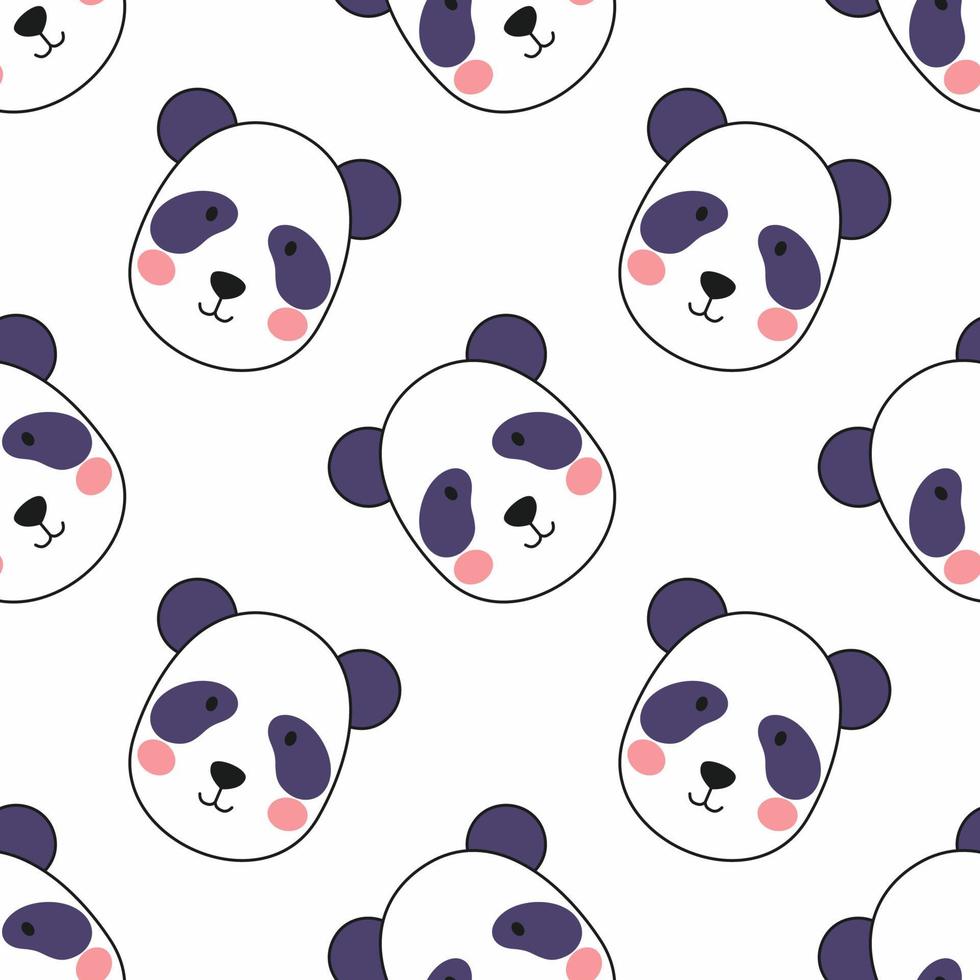 Cute panda face on white background. Seamless pattern for sewing clothes and printing on fabric. Wallpaper for wrapping paper and notebook covers. vector