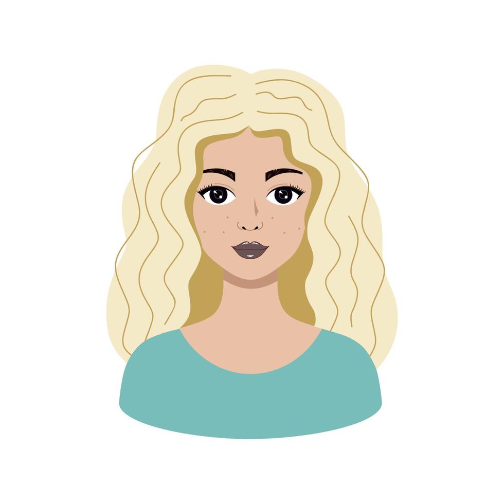 hermosa mujer rubia con maquillaje. avatar para un salón de belleza. ilustración vectorial en el estilo de dibujos animados. vector