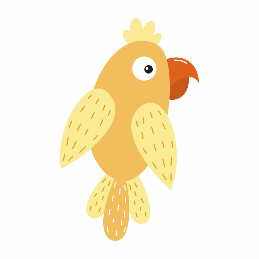 Yellow parrot with big eyes. Doodle-style parrot for kids vector