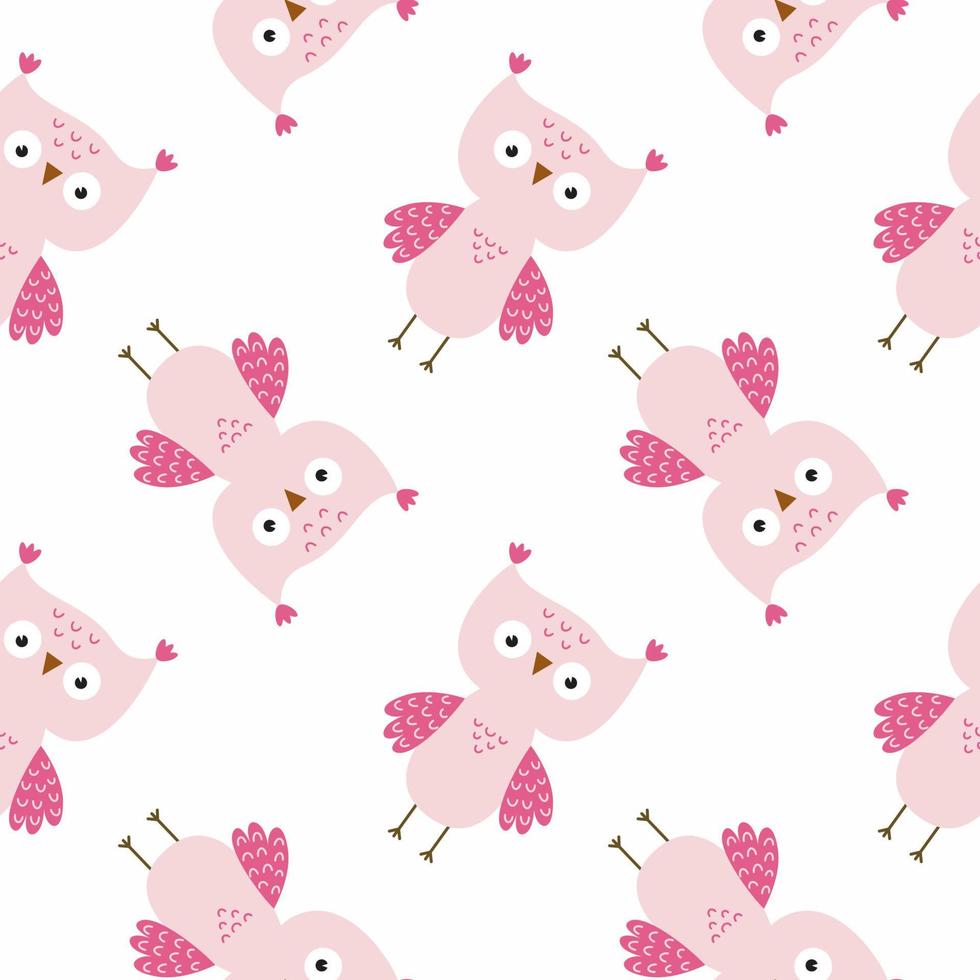 Seamless pattern with pink owls. Owl on a white background. Endless background for printing on fabric, textiles and packaging paper. vector