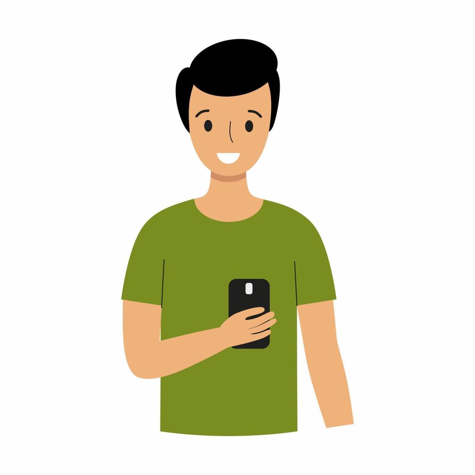 A man is holding a smartphone. vector