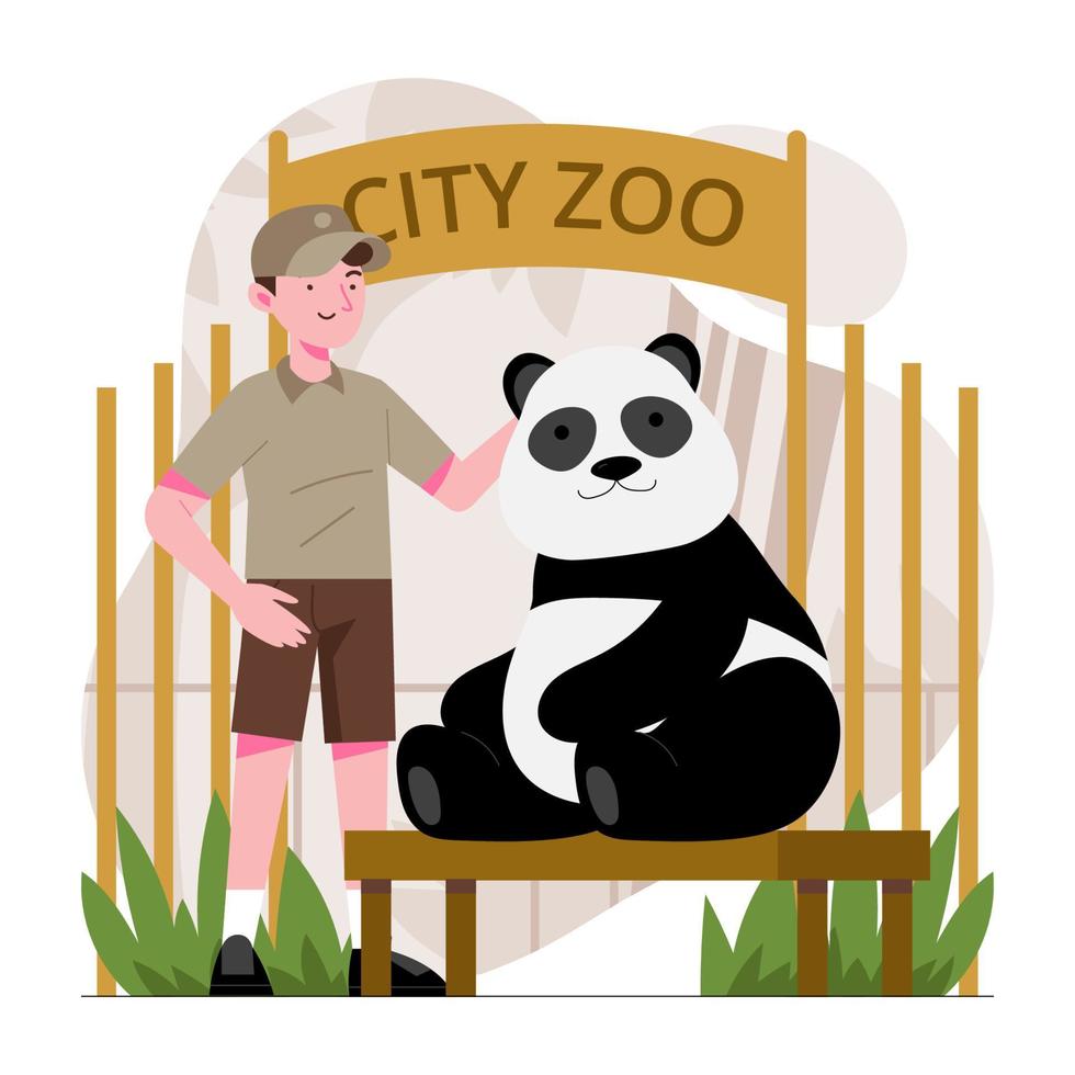 Zoo Keeper Plays with Panda vector