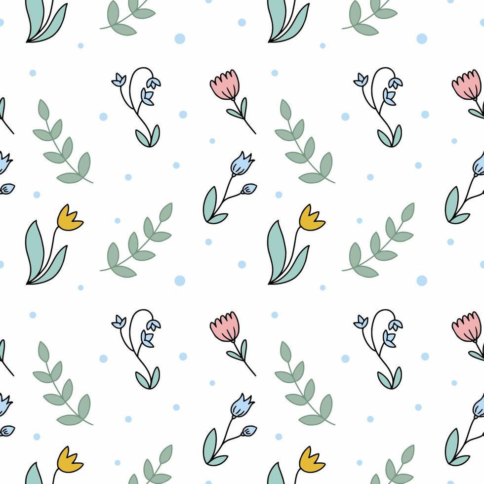 Delicate seamless pattern with flowers and plants. Endless pattern for printing on fabric and packaging paper. vector
