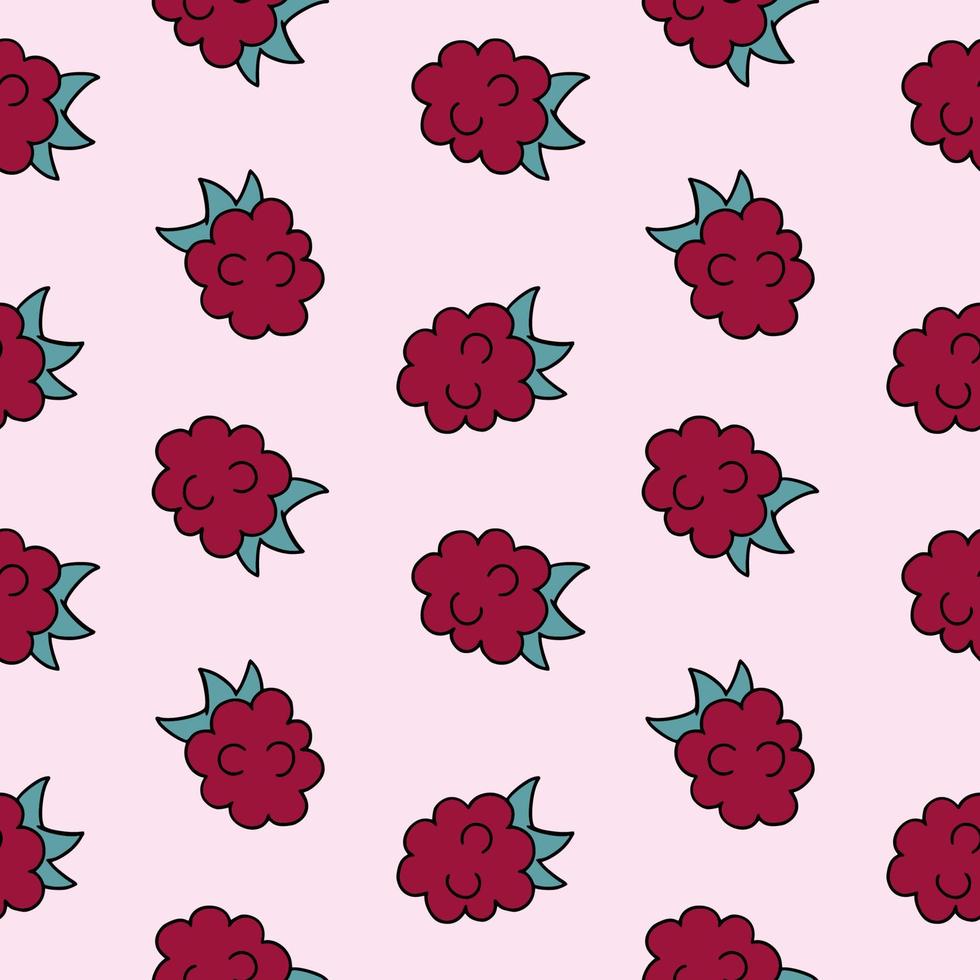 Seamless pink pattern with raspberry berry. Endless background for printing on fabric and packaging paper. vector