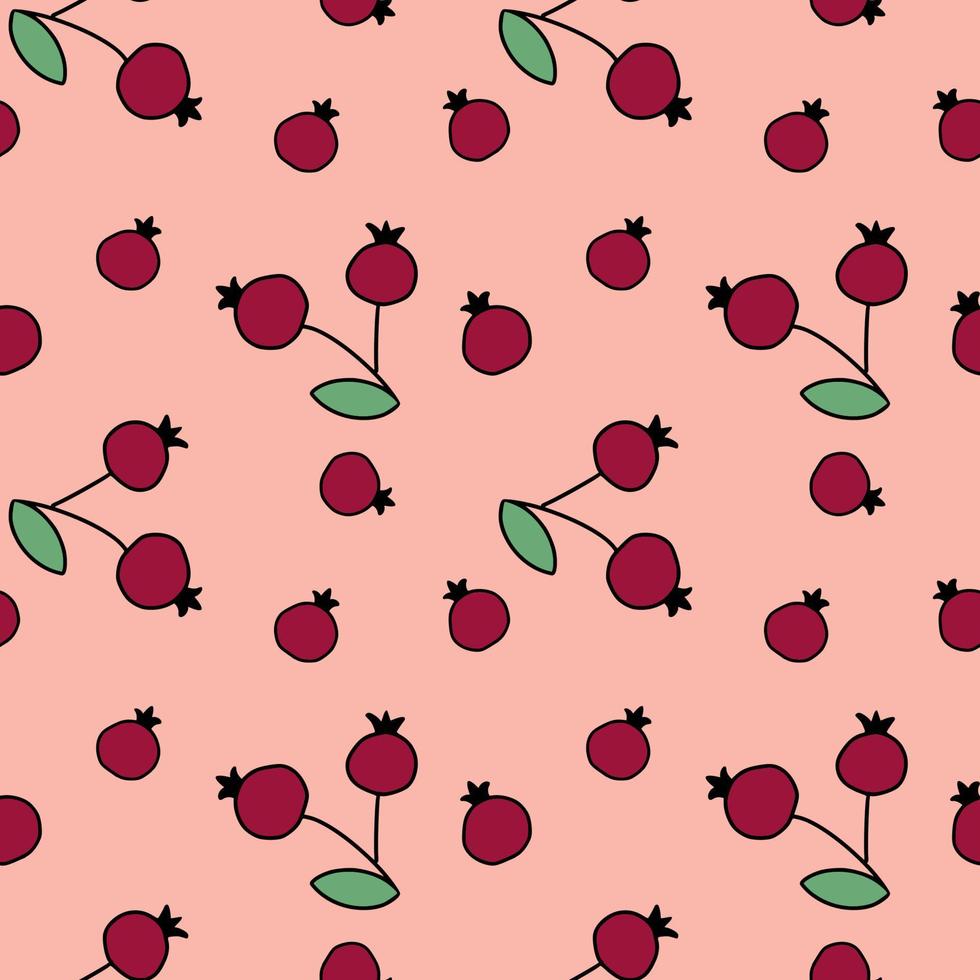 Seamless pattern with red rose hips on pink background. Endless wallpaper for printing on fabric and textiles. vector