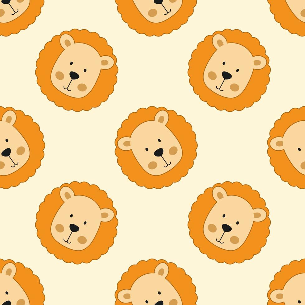 Endless lion face pattern. Funny background with animals for sewing children  clothes. Print wallpaper on fabric and packaging. vector