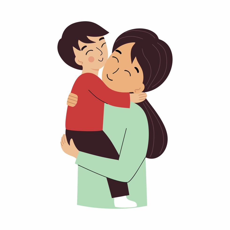Mom hugs her son. Mother and child. Motherhood and parenting. Mother's Day. vector
