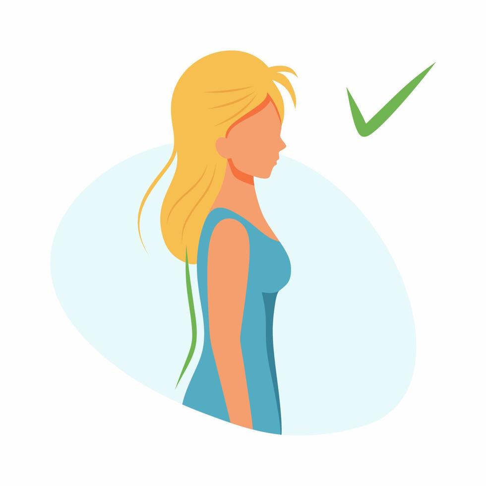 Girl with  even posture. Beautiful and healthy back. Prevention of scoliosis. vector