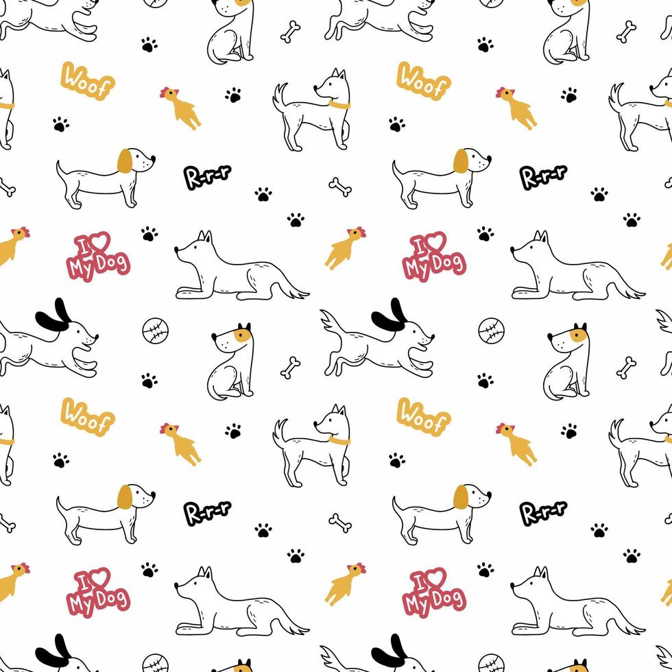 perro en estilo doodle. patrón sin costuras con mascotas para coser ropa de niños, impresión en tela y papel de embalaje. con animales. vector