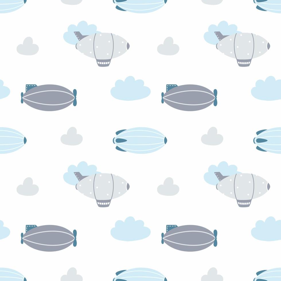 Seamless pattern airship flight. Background for sewing clothes for boy. Printing on fabric and packaging paper. vector