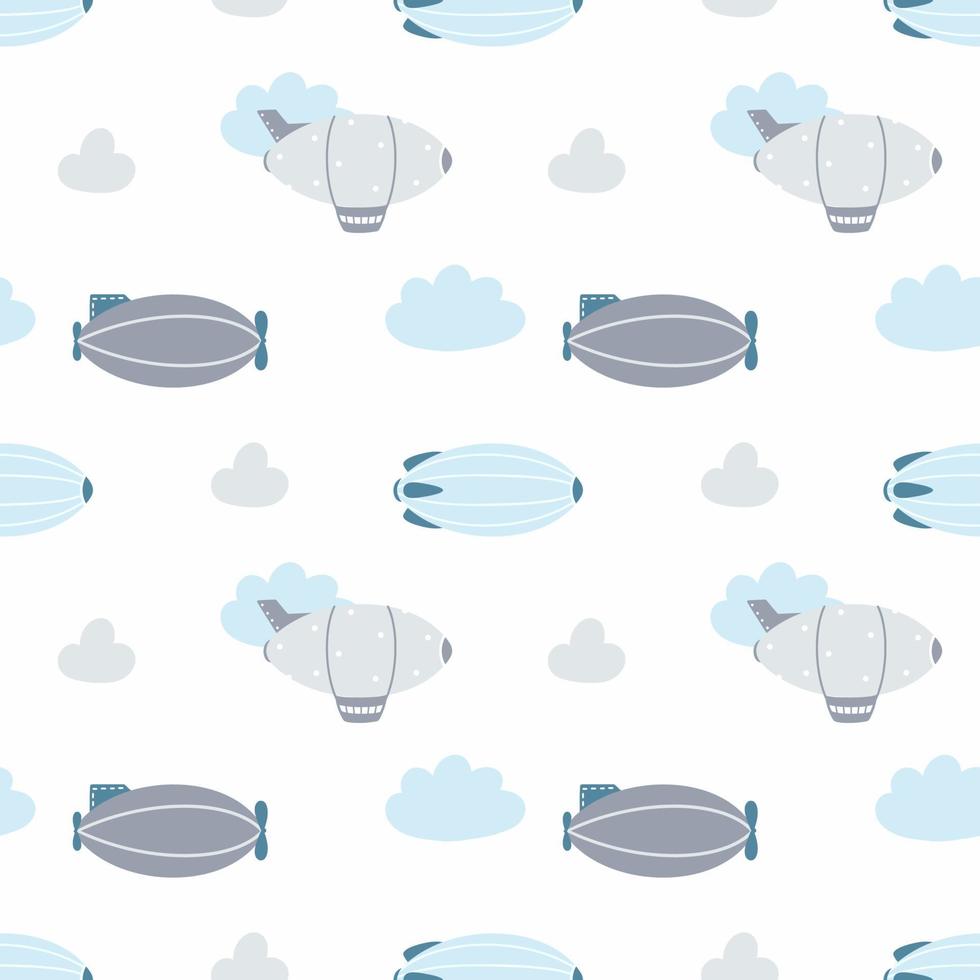 Seamless pattern airship flight. Background for sewing clothes for boy. Printing on fabric and packaging paper. vector