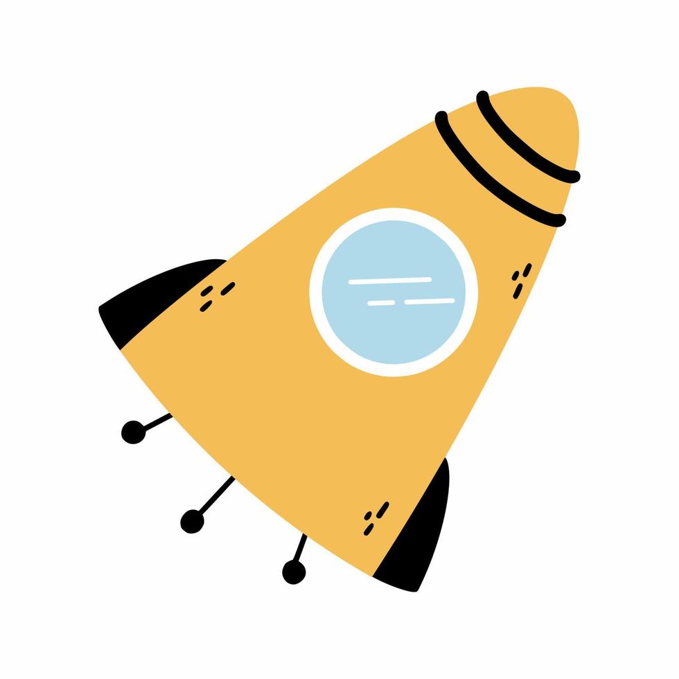 Yellow rocket for flight into space. Vector illustration in doodle style.